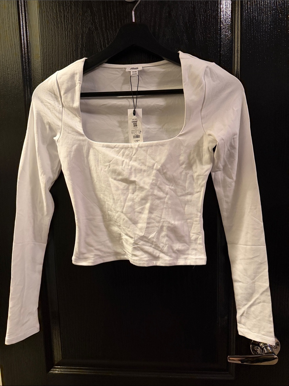 Garage White Square-Neck Long Sleeve Top